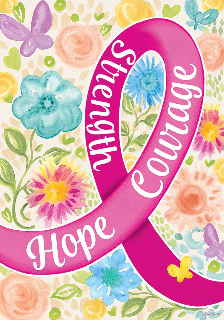 Hope, Courage, Strength Breast Cancer Awareness House Flag