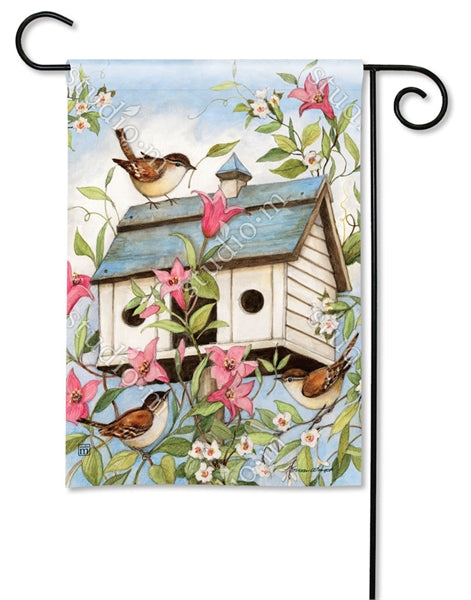 Birdhouse with Clematis Garden Flag