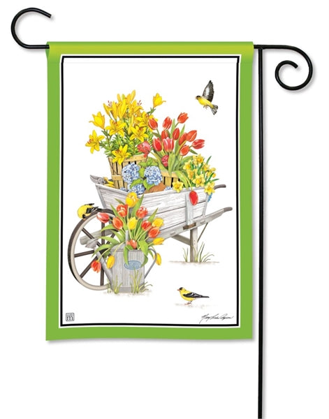 Springtime Wheelbarrow Printed Garden Flag; Polyester 12.5"x18"