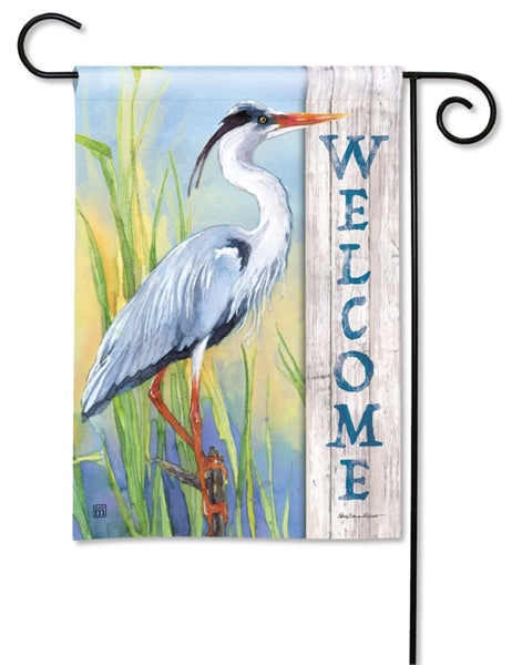 Blue Heron Welcome Garden Flag