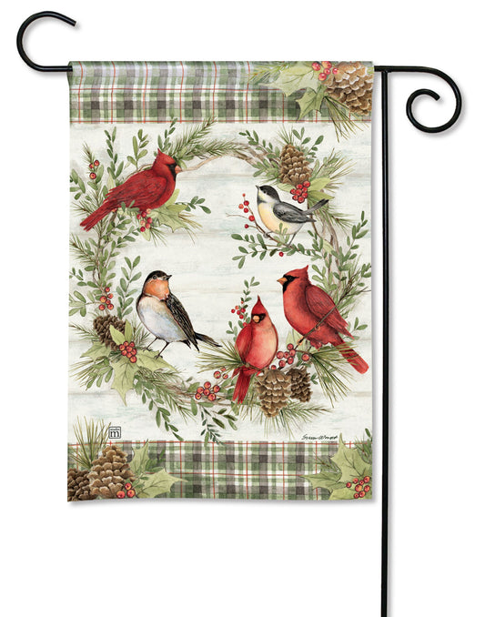 Winter Bird Wreath Garden Flag