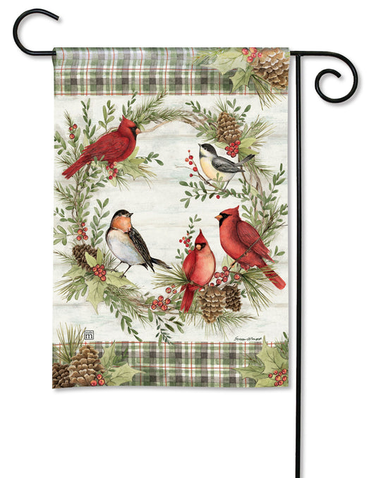 Winter Bird Wreath Printed Garden Flag; Polyester 12.5"x18"