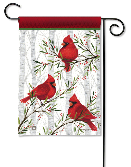 Cardinals in Birch Printed Garden Flag; Polyester 12.5"x18"