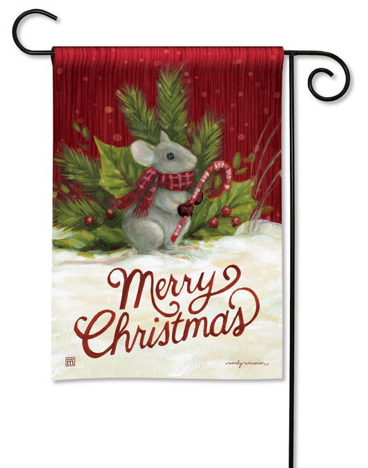 Christmas Mouse Printed Garden Flag; Polyester 12.5"x18"