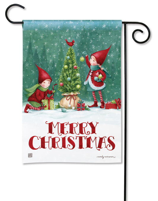 Christmas Elves Printed Garden Flag; Polyester 12.5"x18"