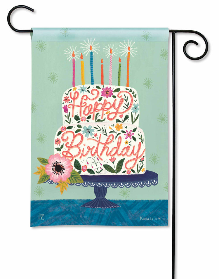 Birthday Cake Printed Garden Flag; Polyester 12.5"x18"
