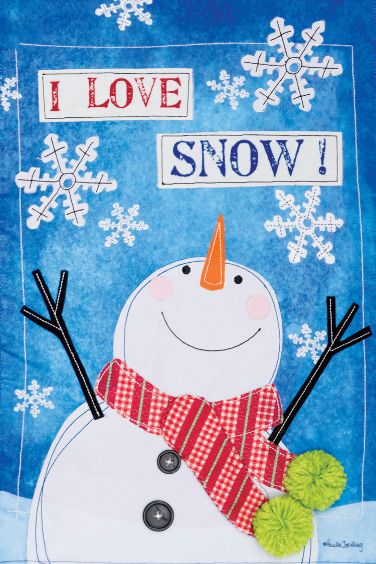 "I Love Snow" Applique Seasonal Garden Flag; Polyester