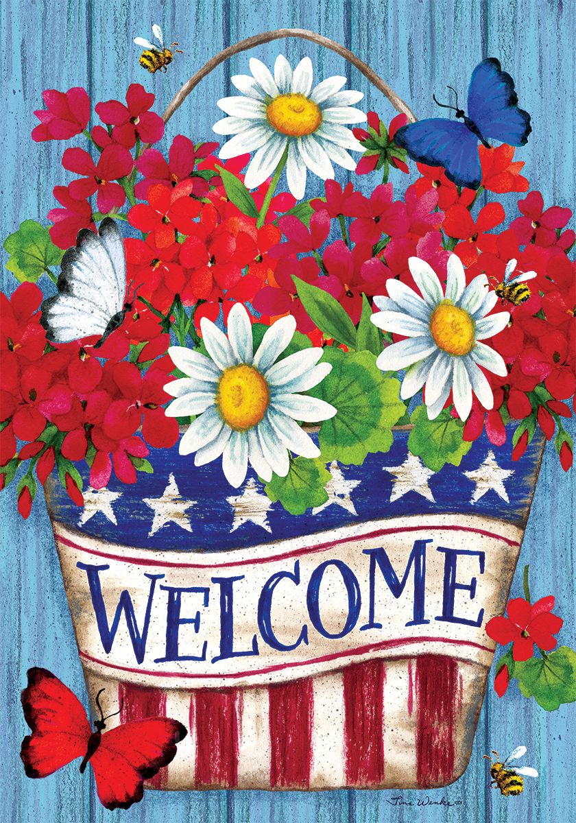 Patriotic Flowers House Flag