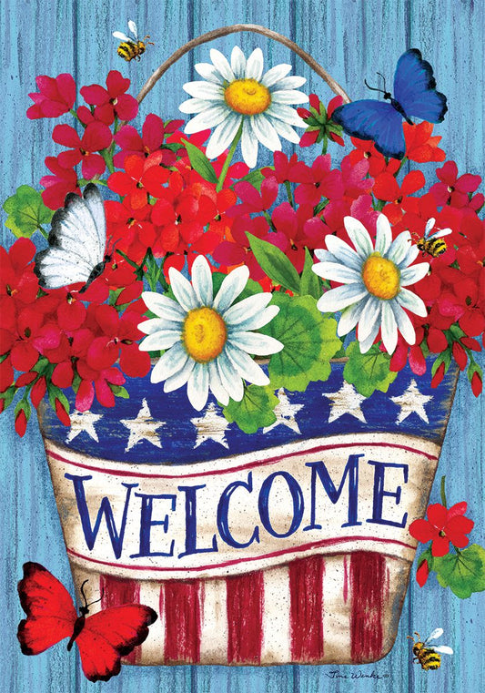 "Patriotic Flowers" Printed Seasonal House Flag; Polyester