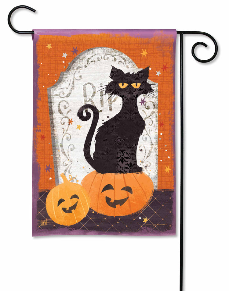 Black Cat & Pumpkins Printed Garden Flag; Polyester 12.5"x18"