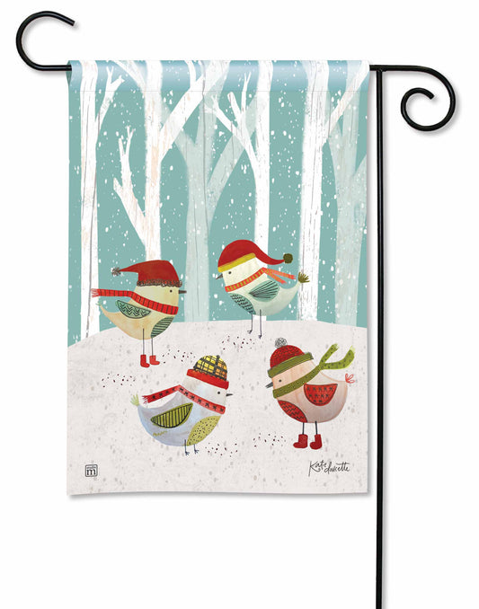 Warm Winter Birds Printed Garden Flag; Polyester 12.5"x18"