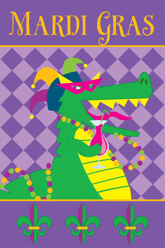 Mardi Gras Gator Applique Garden Flag