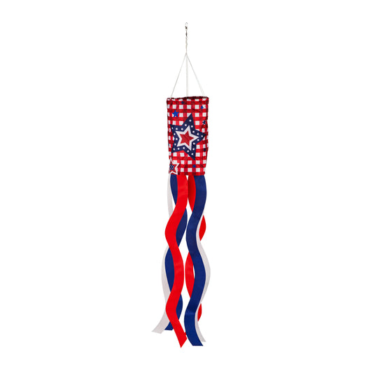 Patriotic Stars & Checks Windsock; Polyester 7"ODx38"L