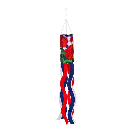 Plaid Patriotic Geraniums Windsock; Polyester 7"ODx38"L