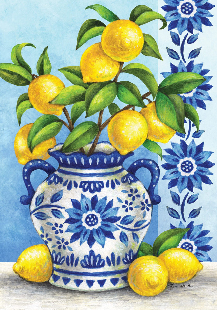 Blue Willow & Lemons Garden Flag