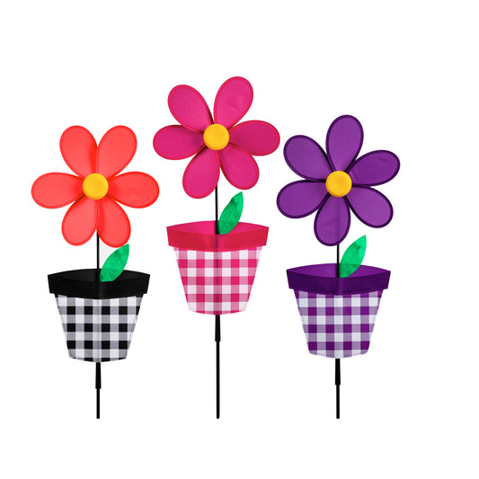 Plaid Flower Pot Pinwheel Spinners