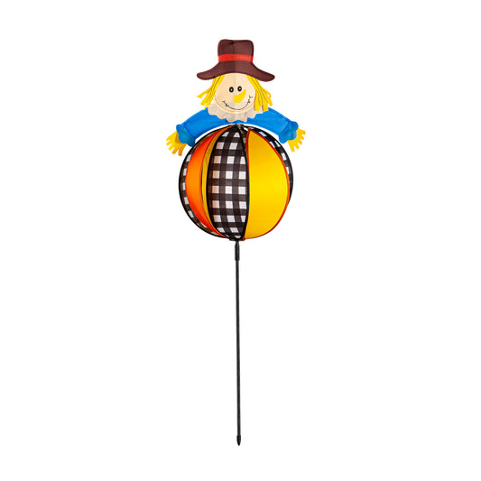 14.25W x 40"T Fall Scarecrow Round Panel Pinwheel Spinner