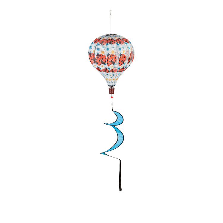 Ladybug Plaid Hot Air Balloon Spinner Windsock; 55"L x 15" Diameter