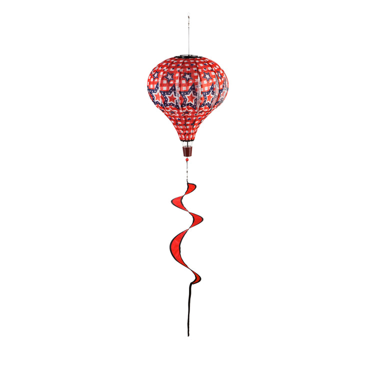 Patriotic Stars and Checks Solar Hot Air Balloon Spinner Windsock; 15"x55"L