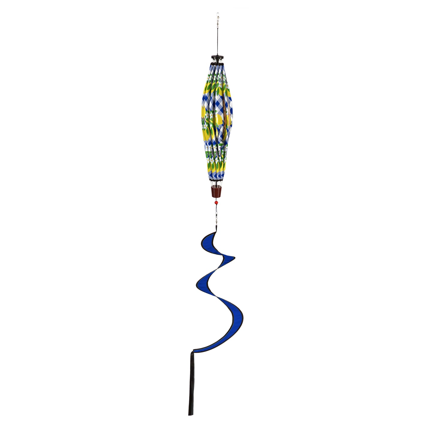 Lemon Plaid Hot Air Balloon Spinner Windsock; 55"L x 15" Diameter