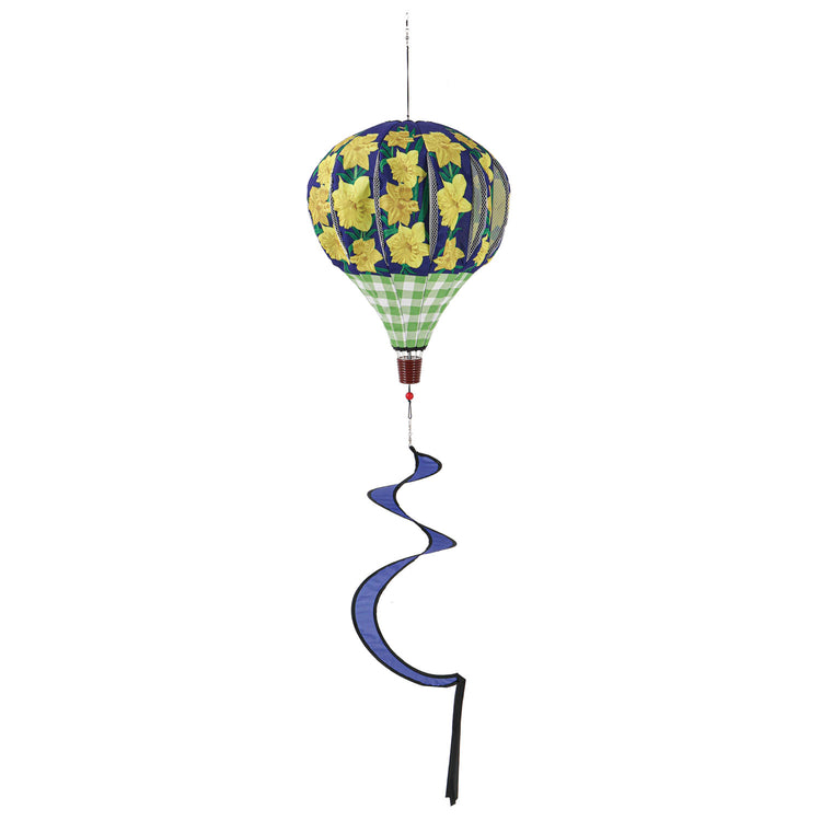 Daffodils & Checks Hot Air Balloon Spinner; Burlap 55"Lx15" Wx15"D