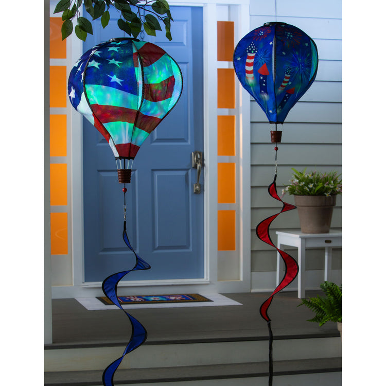 Fireworks Animated Solar Lit Hot Air Balloon Spinner Windsock; 55"L x 15" Diameter