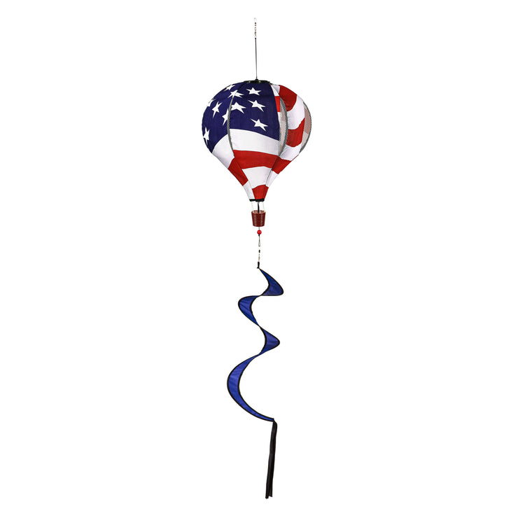 Waving American Flag Animated Solar Lit Hot Air Balloon Spinner Windsock; 55"L x 15" Diameter