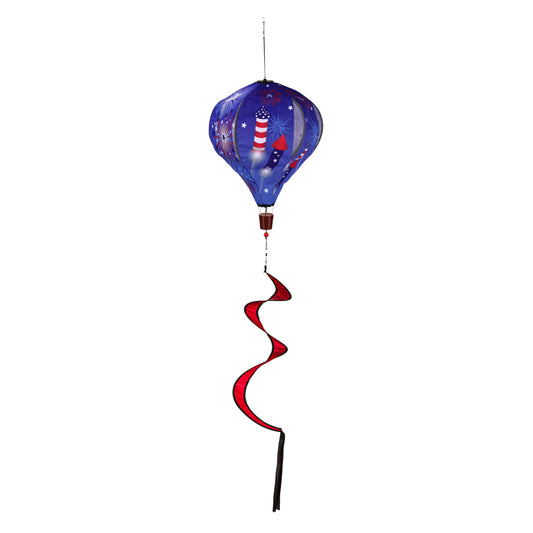 Fireworks Animated Solar Lit Hot Air Balloon Spinner Windsock; 55"L x 15" Diameter