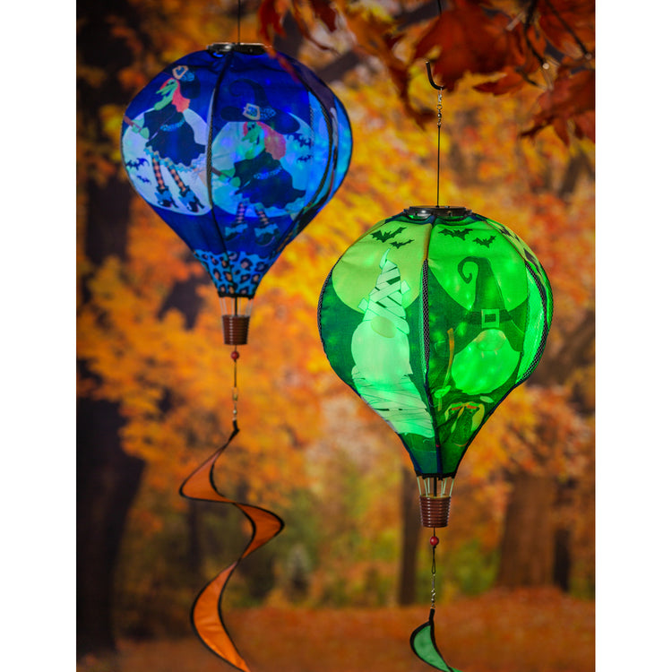 Flying Witch Animated Solar Lit Hot Air Balloon Spinner; 55"L x 15" Diameter