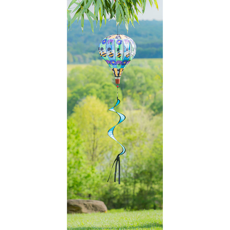 Bee with a Border Burlap Hot Air Balloon Spinner Windsock; 55"Lx15" Wx15"D