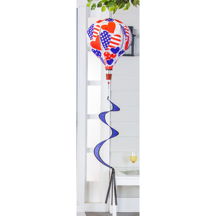 Patriotic Hearts Hot Air Balloon Spinner Windsock; 55"L x 15" Diameter