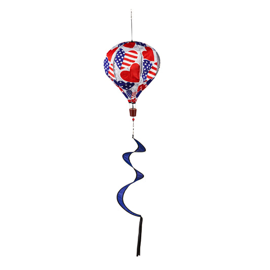 Patriotic Hearts Hot Air Balloon Spinner Windsock; 55"L x 15" Diameter