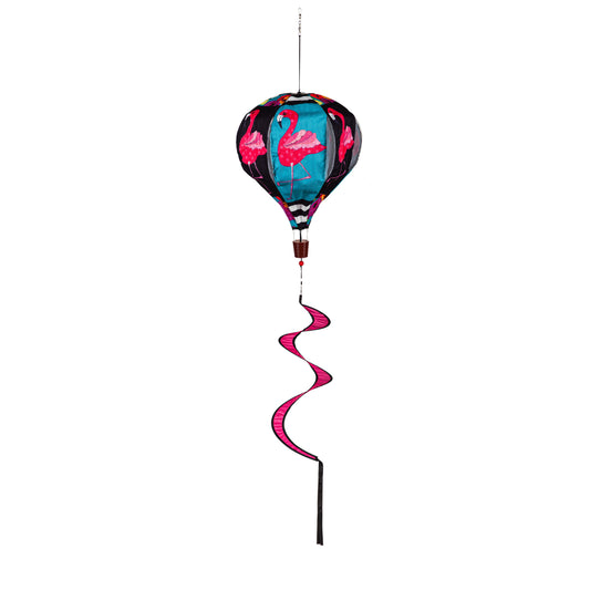 Flamingo Stripes & Flowers Hot Air Balloon Spinner Windsock; 55"L x 15" Diameter