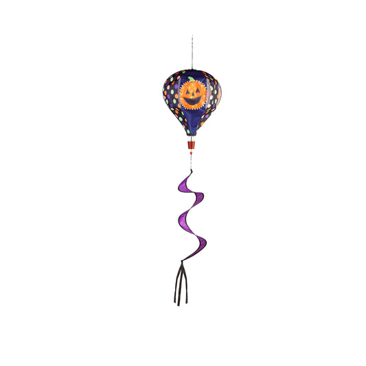 Patterned Jack-o-Lantern Burlap Hot Air Balloon Spinner; 55"Lx15" Wx15"D