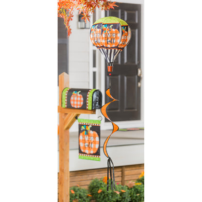Happy Fall Pumpkin Burlap Hot Air Balloon Spinner; 55"Lx15" Wx15"D