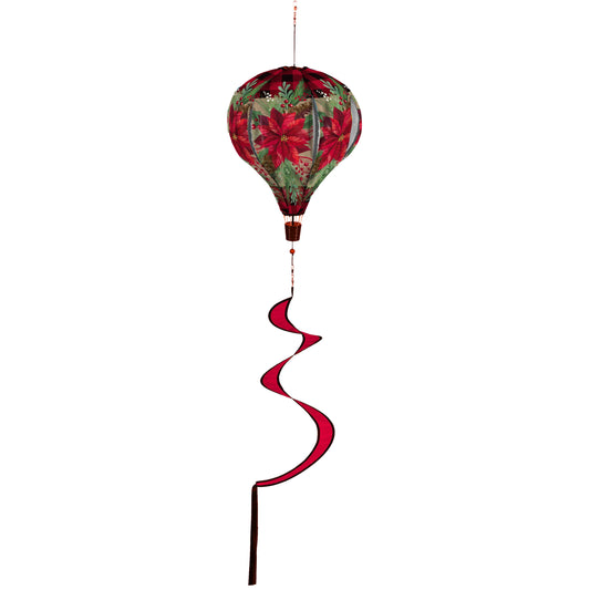 Winter Poinsettia Burlap Hot Air Balloon Spinner; 55"Lx15" Wx15"D