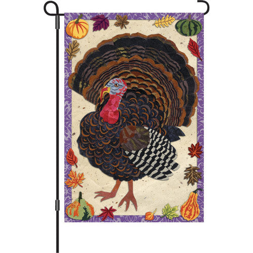 Textured Thanksgiving Turkey Printed Seasonal Garden Flag; Polyester