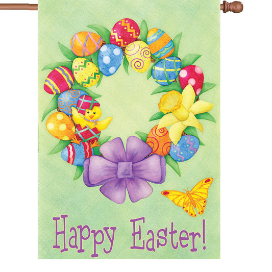 Happy Easter Wreath Printed Seasonal House Flag; Polyester