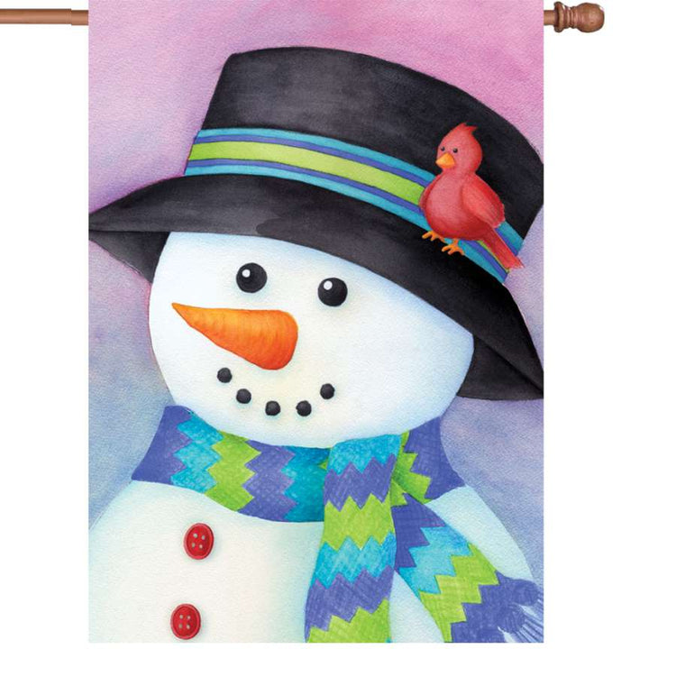 Friendly Snowman Printed Seasonal House Flag; Polyester