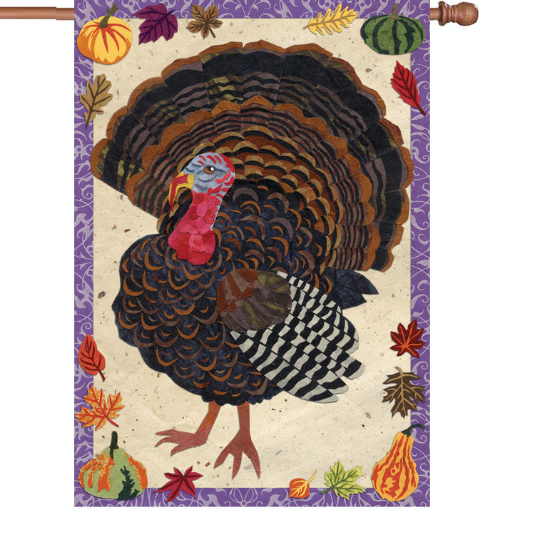"Textured Thanksgiving Turkey" Printed Seasonal House Flag; Polyester