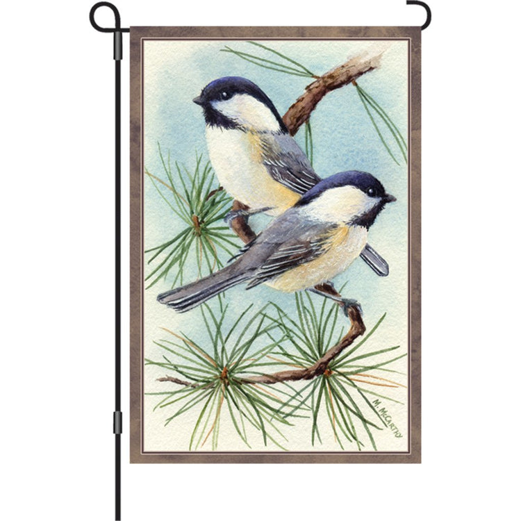 "Winter Chickadee Vignette" Printed Seasonal Garden Flag; Polyester