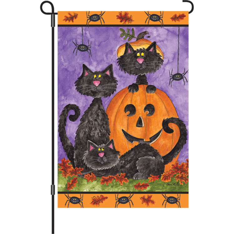 "Three Black Cats" Printed Seasonal Garden Flag; Polyester