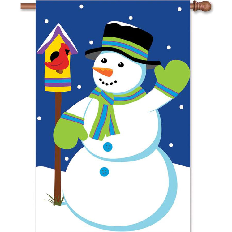 "Winter Snowman" Applique Seasonal House Flag; Polyester