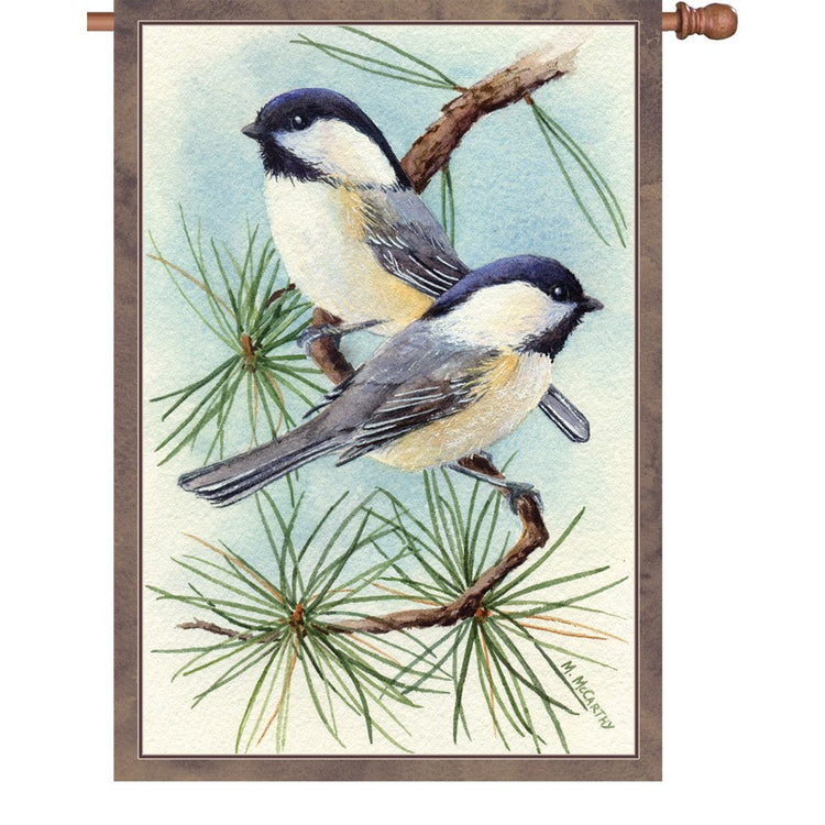 "Winter Chickadee Vignette" Printed Seasonal House Flag; Polyester