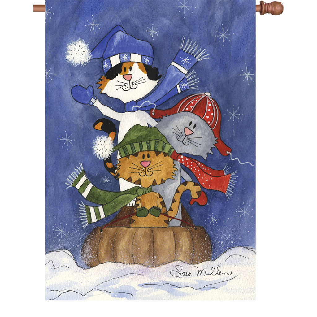 Sledding Winter Friends Printed House Flag; Polyester