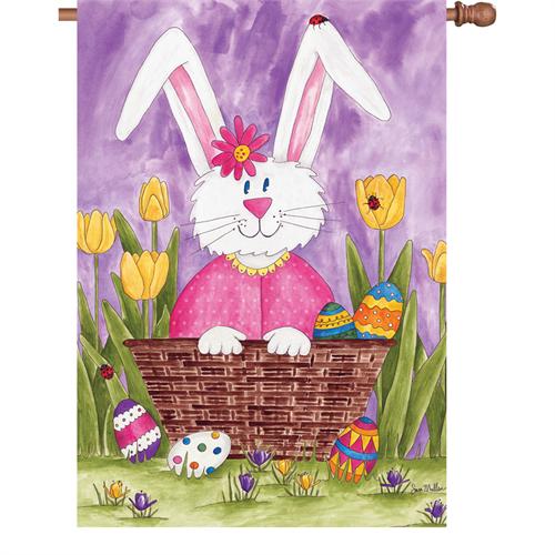 Easter Bunny and Tulips Printed Seasonal House Flag; Polyester