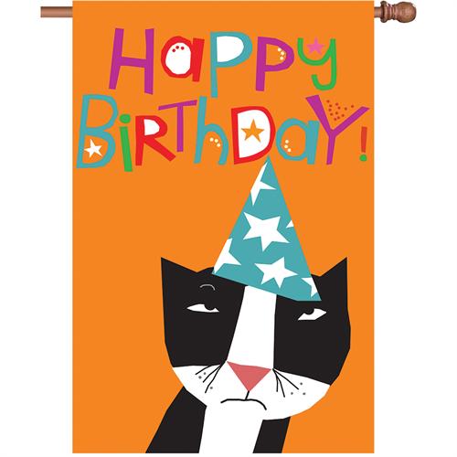 "Happy Birthday Kitty" Applique Seasonal House Flag; Polyester