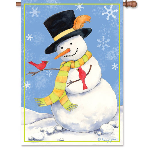 "Snowman with Cardinals" Printed Seasonal House Flag; Polyester