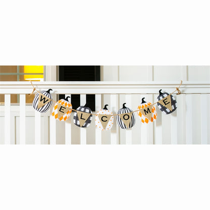 "Mixed Print Pumpkins" Seasonal Décor Banner; Polyester-Burlap 86"x7"