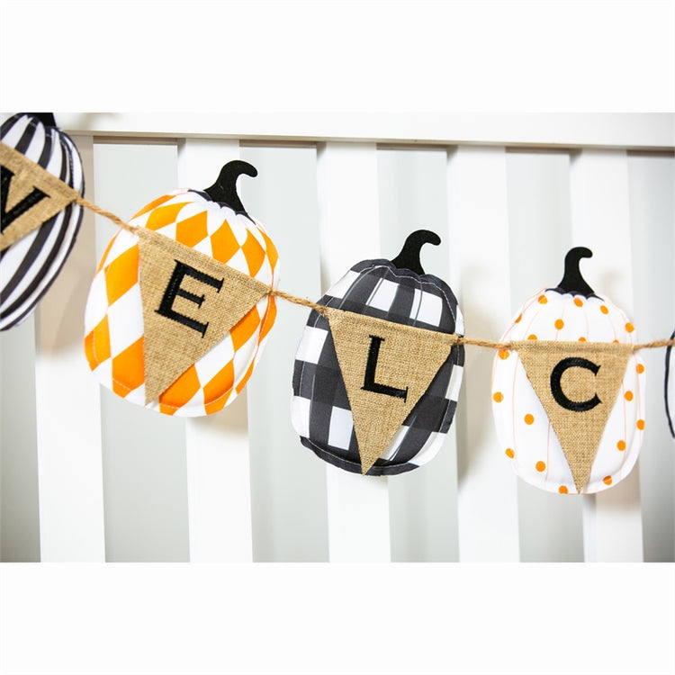 "Mixed Print Pumpkins" Seasonal Décor Banner; Polyester-Burlap 86"x7"